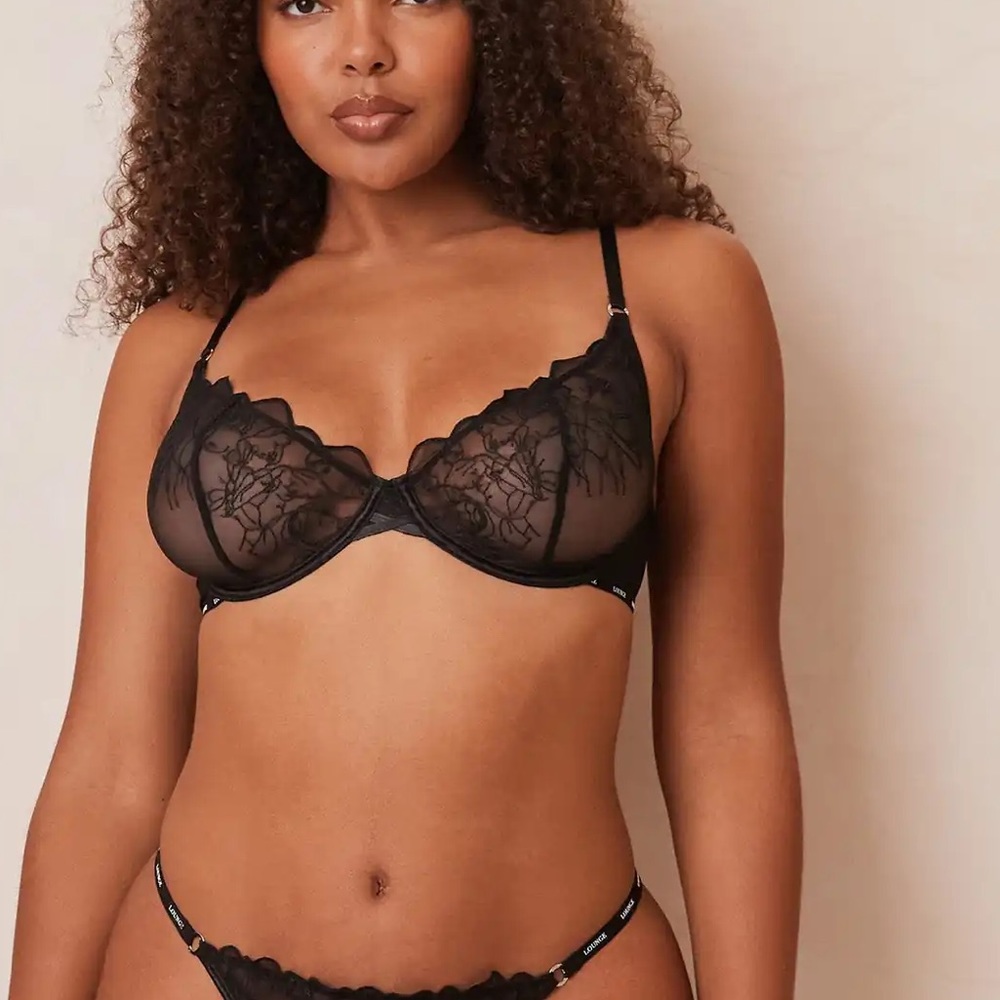 LOUNGE -Illustration Balcony Bra - Black Lace Mesh, 34C Valentine’s Day Lingerie